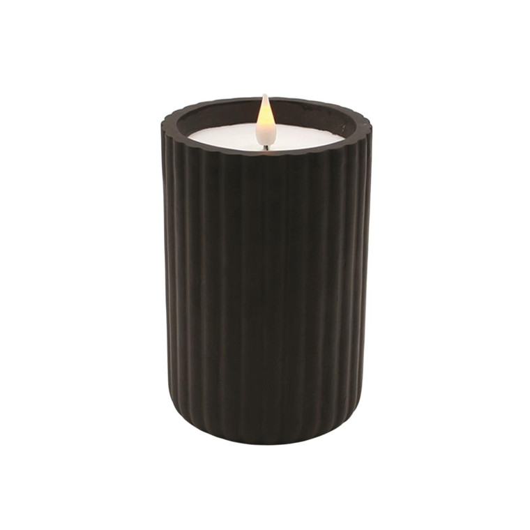 Black Ribbed Pottery LED Timer Candle - Pillar 4x6