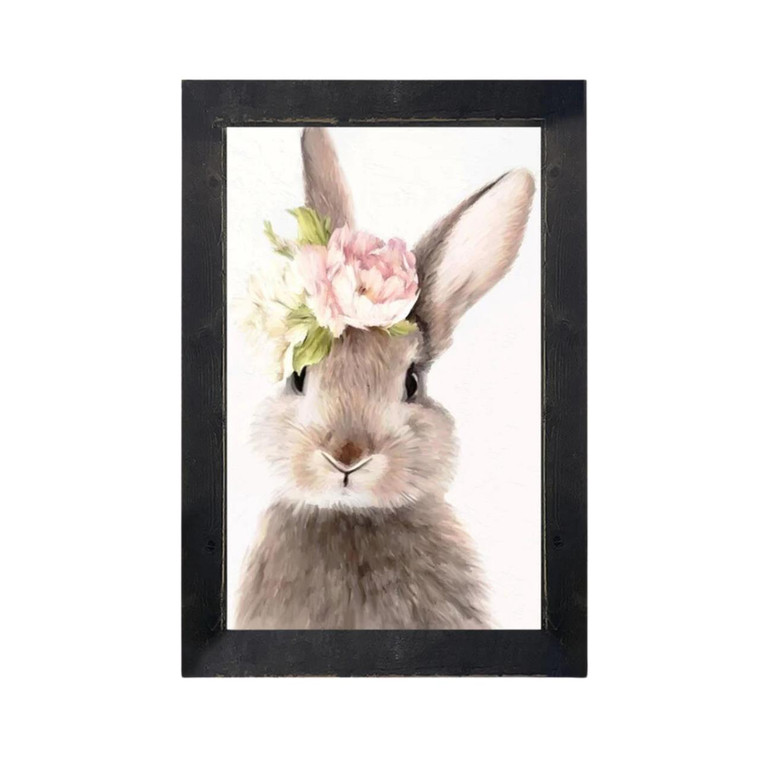 Bunny With Peonies - Black Frame 15x25