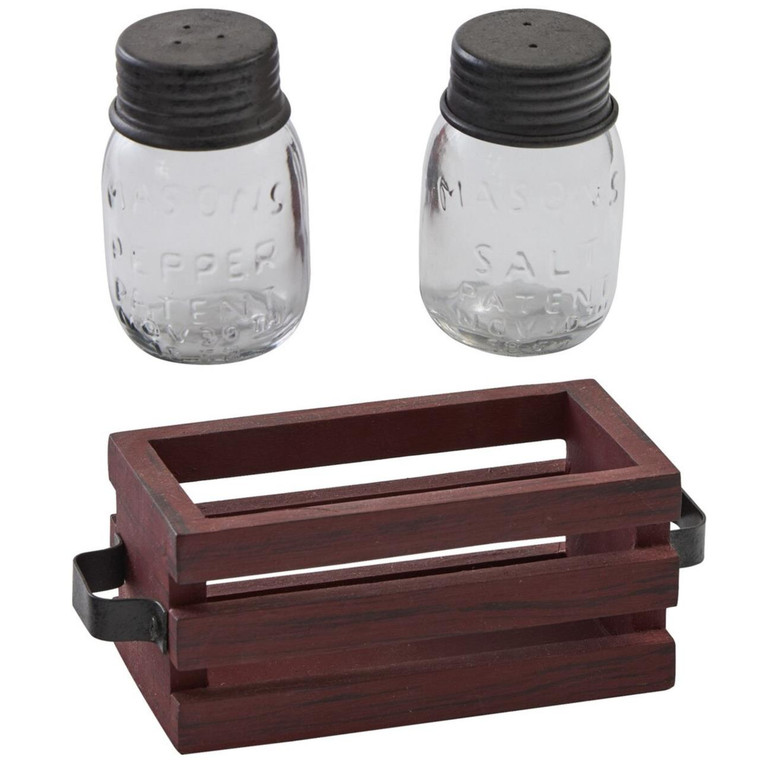 Cozy Farmhouse Salt & Pepper Set With Caddy