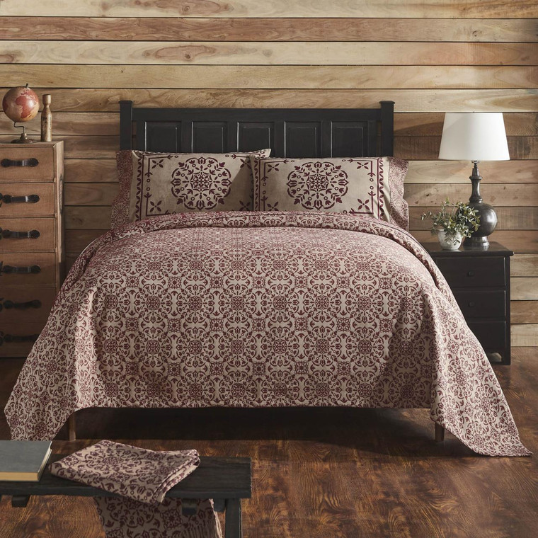 Custom House Burgundy Tan Jacquard Coverlet