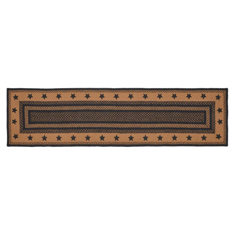 Farmhouse Jute Rug Runner - Rectangle Stencil Stars 24x78
