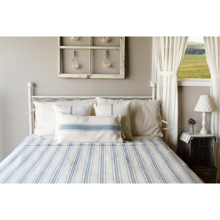 Grain Sack Stripe Colonial Blue Bed Cover - Queen