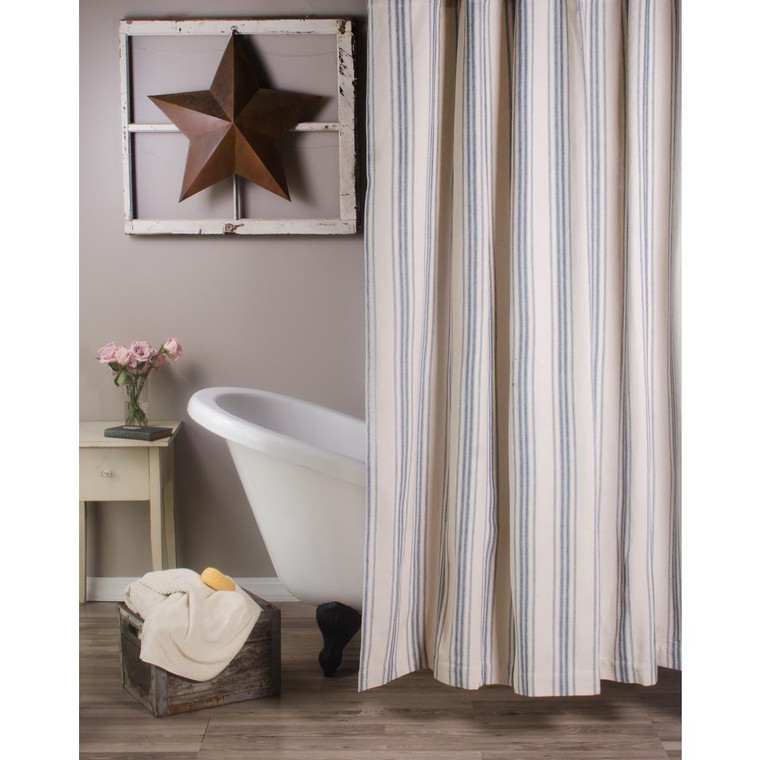 Grain Sack Stripe Colonial Blue Shower Curtain