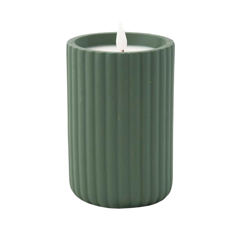 Green Ribbed Resin LED Jar Candle - Large 4x6