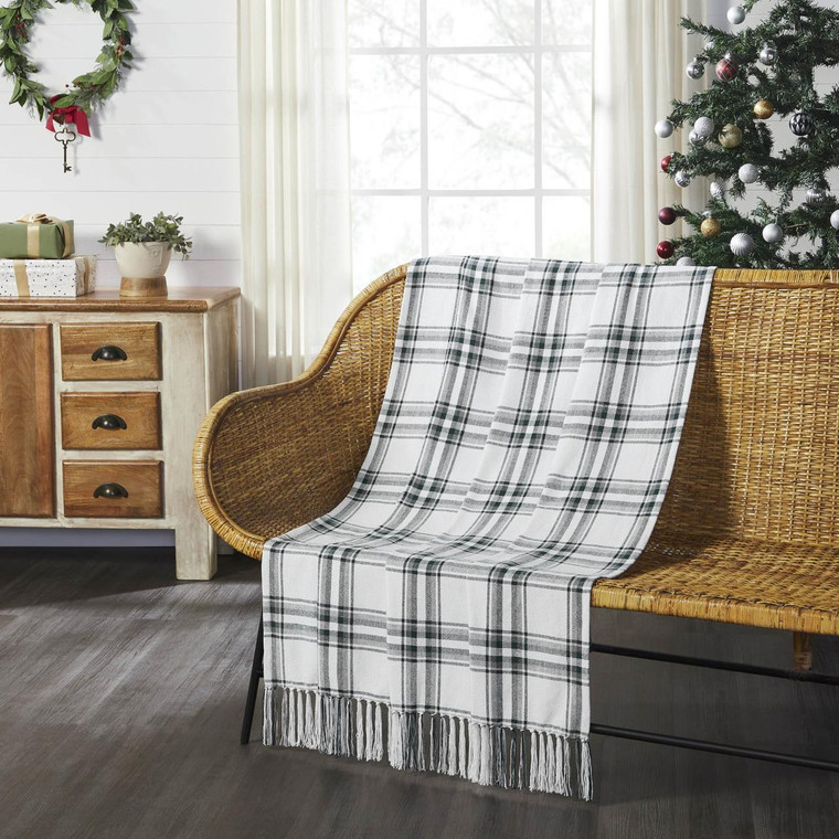 Harper Plaid Green & White Woven Throw - 50x60
