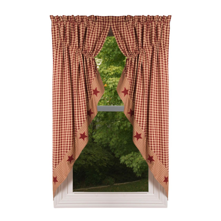 Heritage House Check Red Star Prairie Gathered Curtains - 72x63