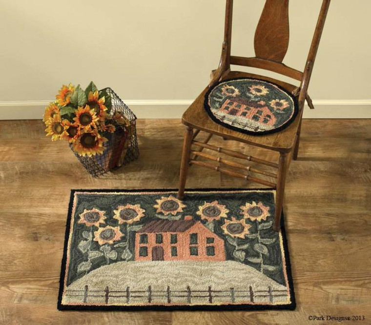 House & Sunflower Hooked Rugs