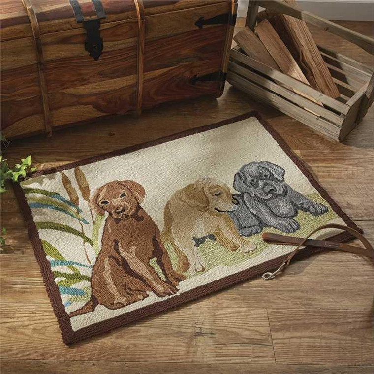 Lab Puppies Indoor/Outdoor Hooked Rug