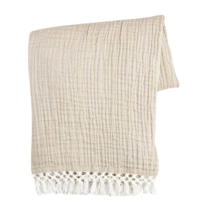 Macrame Muslin Throw - Taupe - FINAL SALE - NO RETURNS