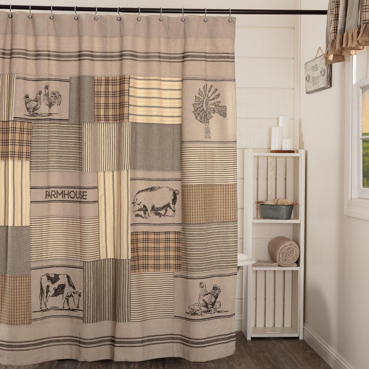 Sawyer Mill Charcoal Stencil Patchwork Shower Curtain