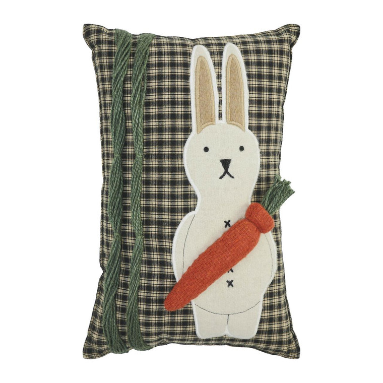 Spring In Bloom Primitive Bunny & Carrot Pillow - 8x12
