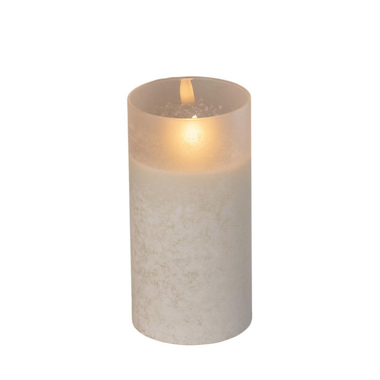 White Timer Candle - 6" Frosted Glass Pillar 3D Flame